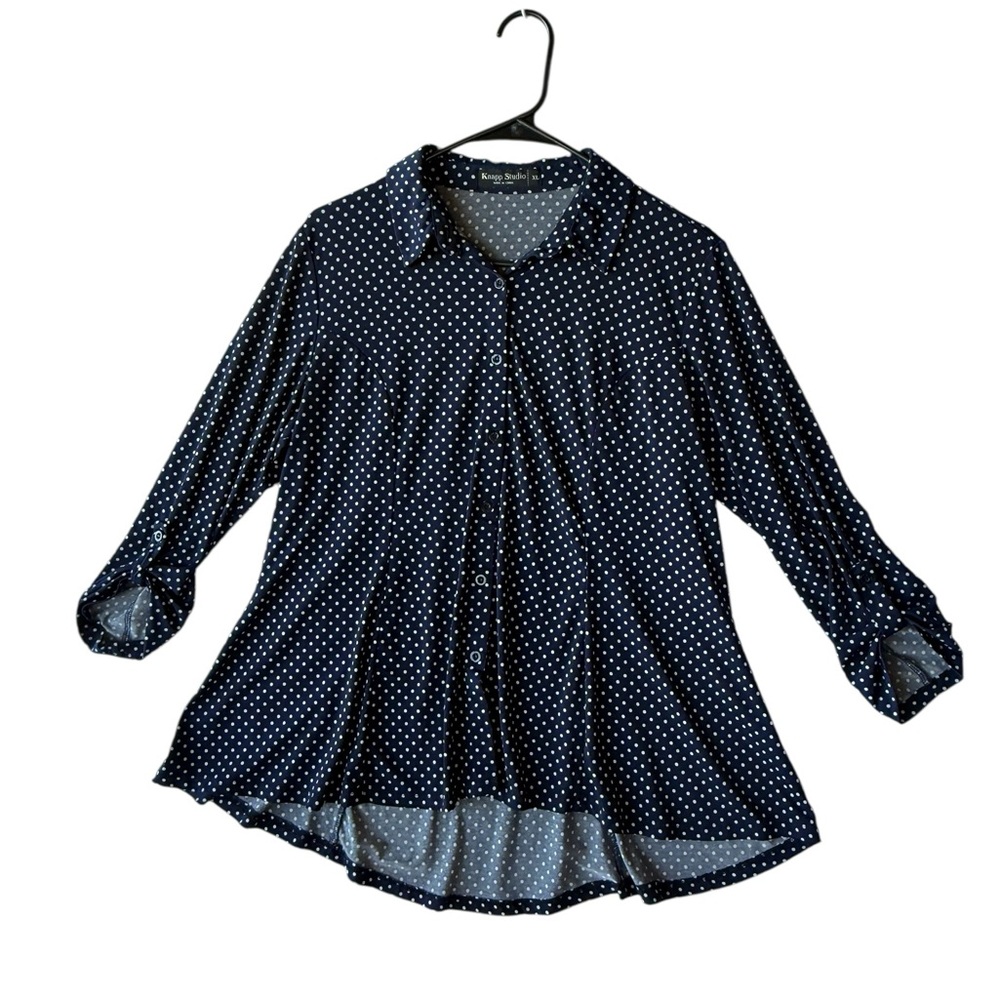 Elegant Navy Polka Dot Button Down Shirt